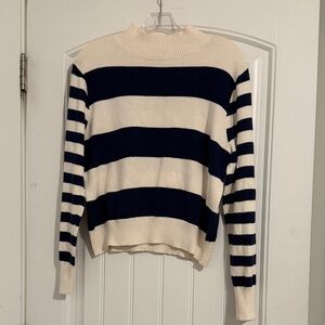 J. Crew Factory Navy and Cream Striped Cowl Neck Sweater